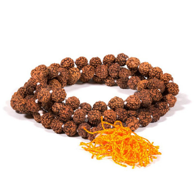 Mala Rudraksha 108 grains avec houpe orange - Collectif Spirite