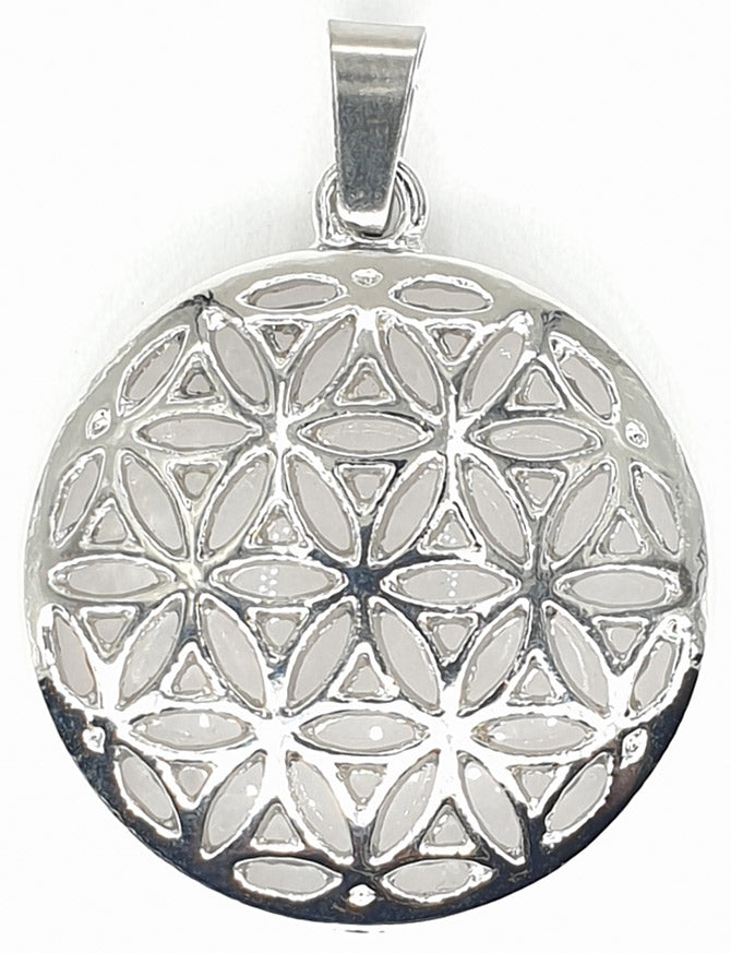 Pendentif métal Fleur de Vie Cristal de Roche - Collectif Spirite